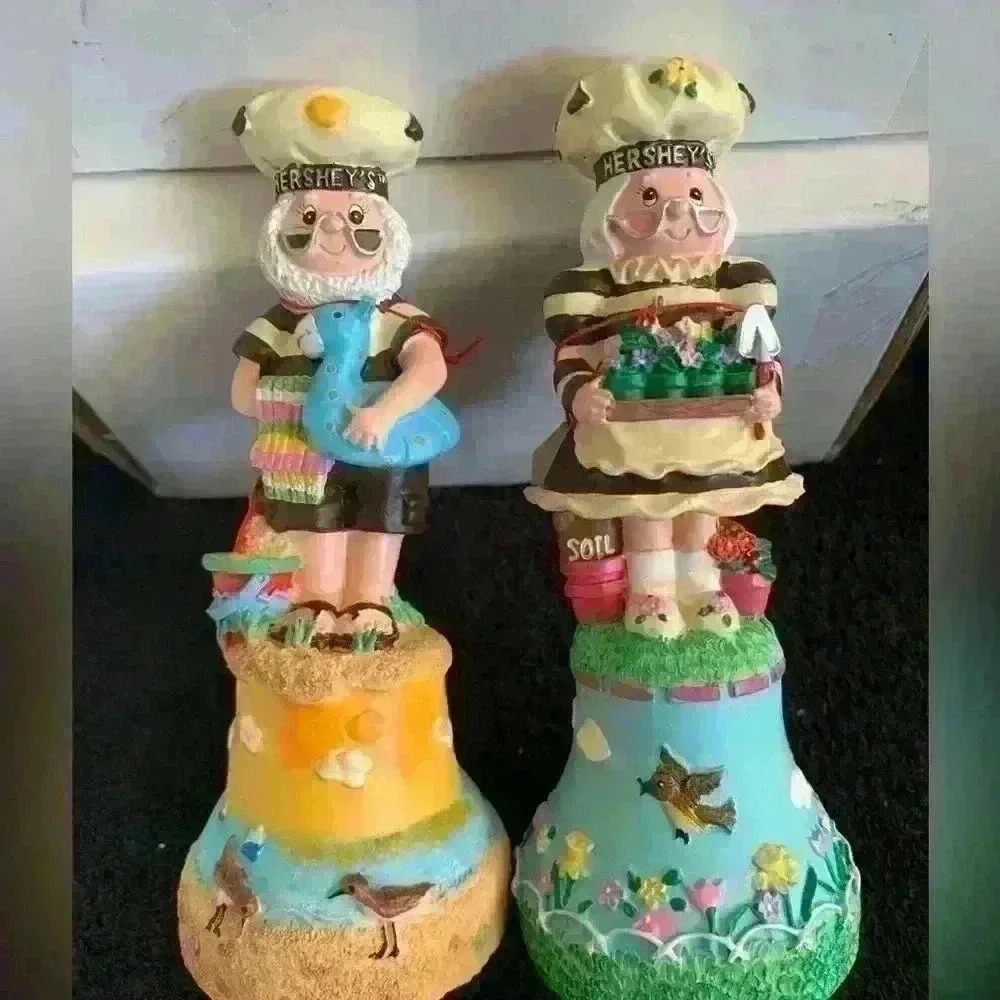 Vintage Set of 2, 2000 Hershey Chocolate World Elf, Summer and Spring Bells